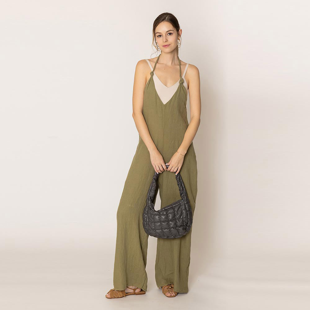 Faux Leather Quilted Puffer Shoulder Cloud Bag