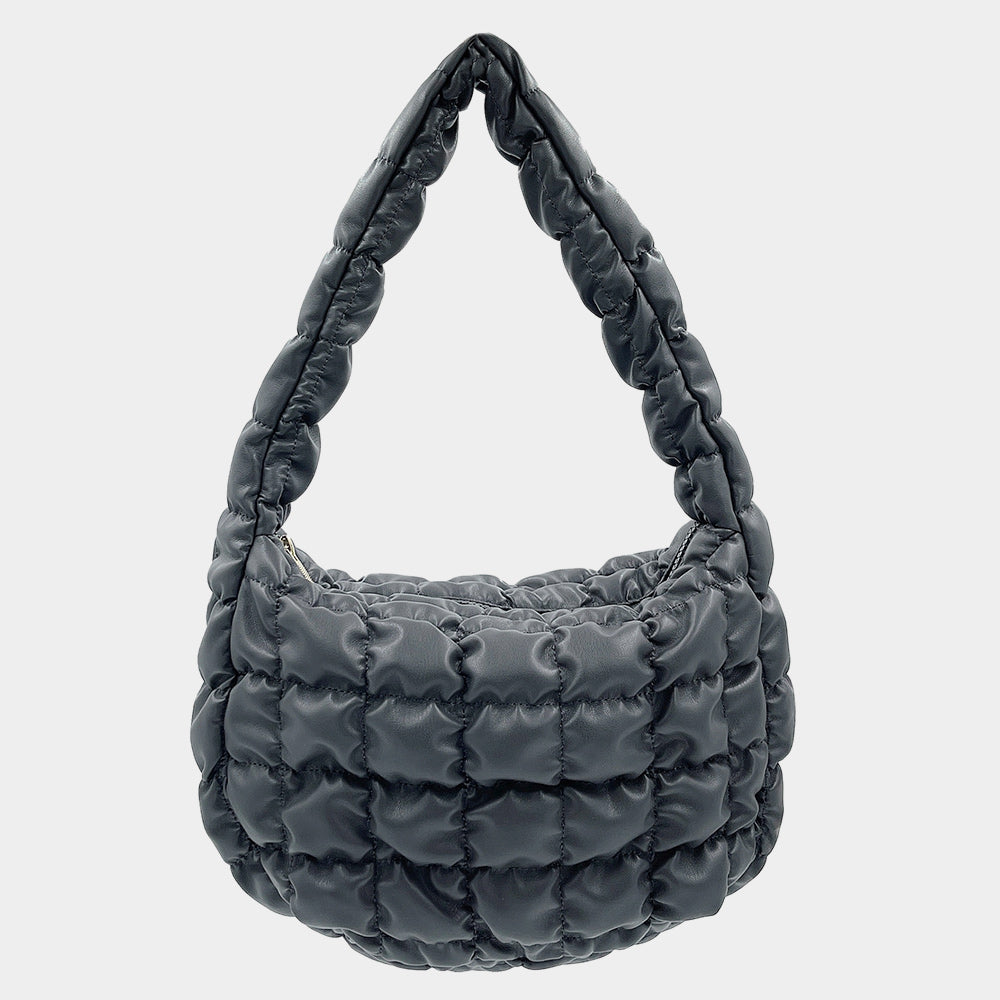 Faux Leather Quilted Puffer Shoulder Cloud Bag