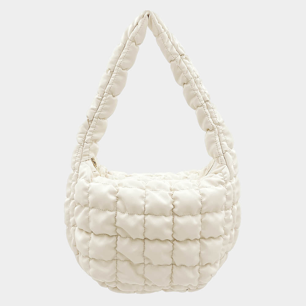 Faux Leather Quilted Puffer Shoulder Cloud Bag