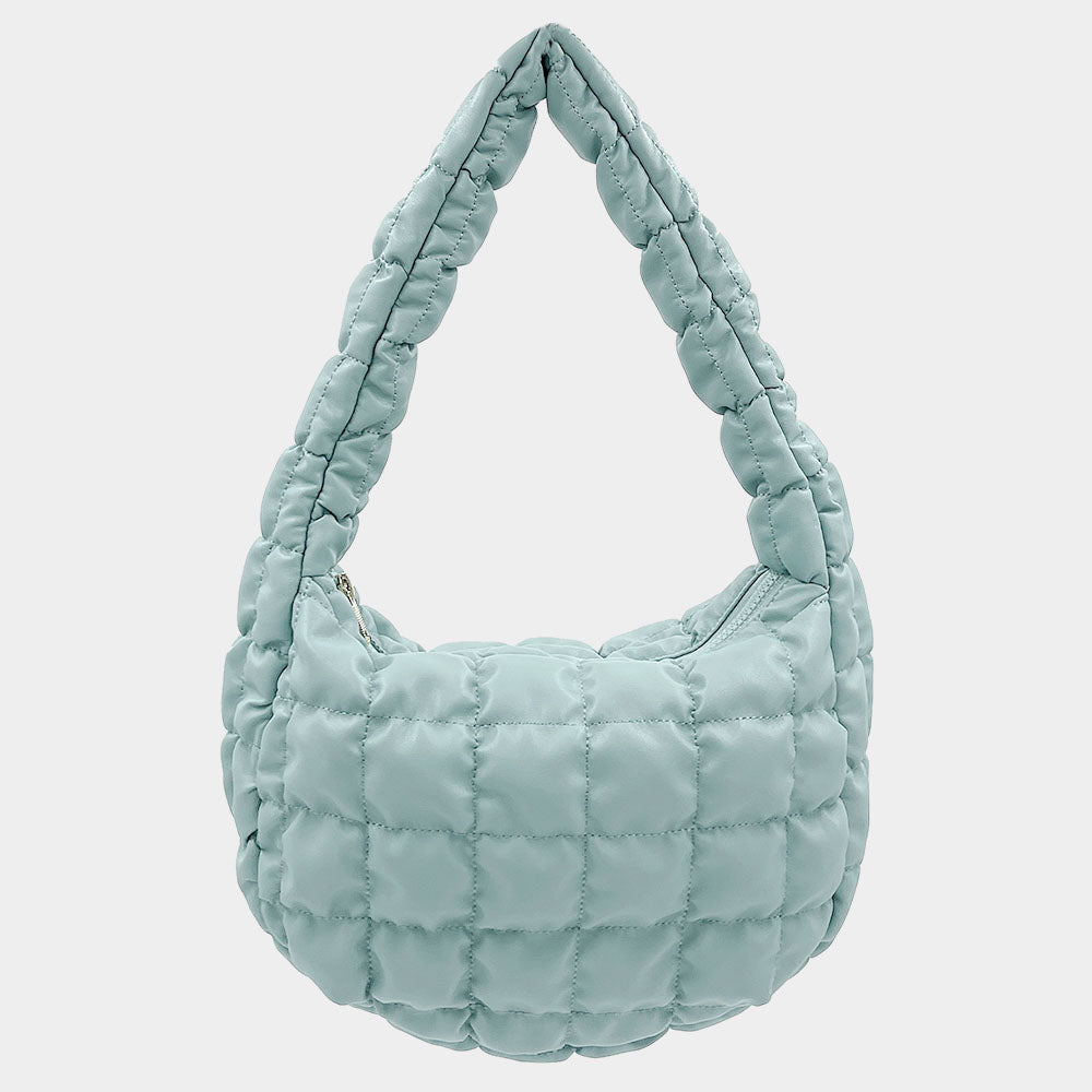 Faux Leather Quilted Puffer Shoulder Cloud Bag