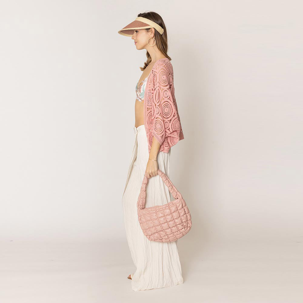 Faux Leather Quilted Puffer Shoulder Cloud Bag
