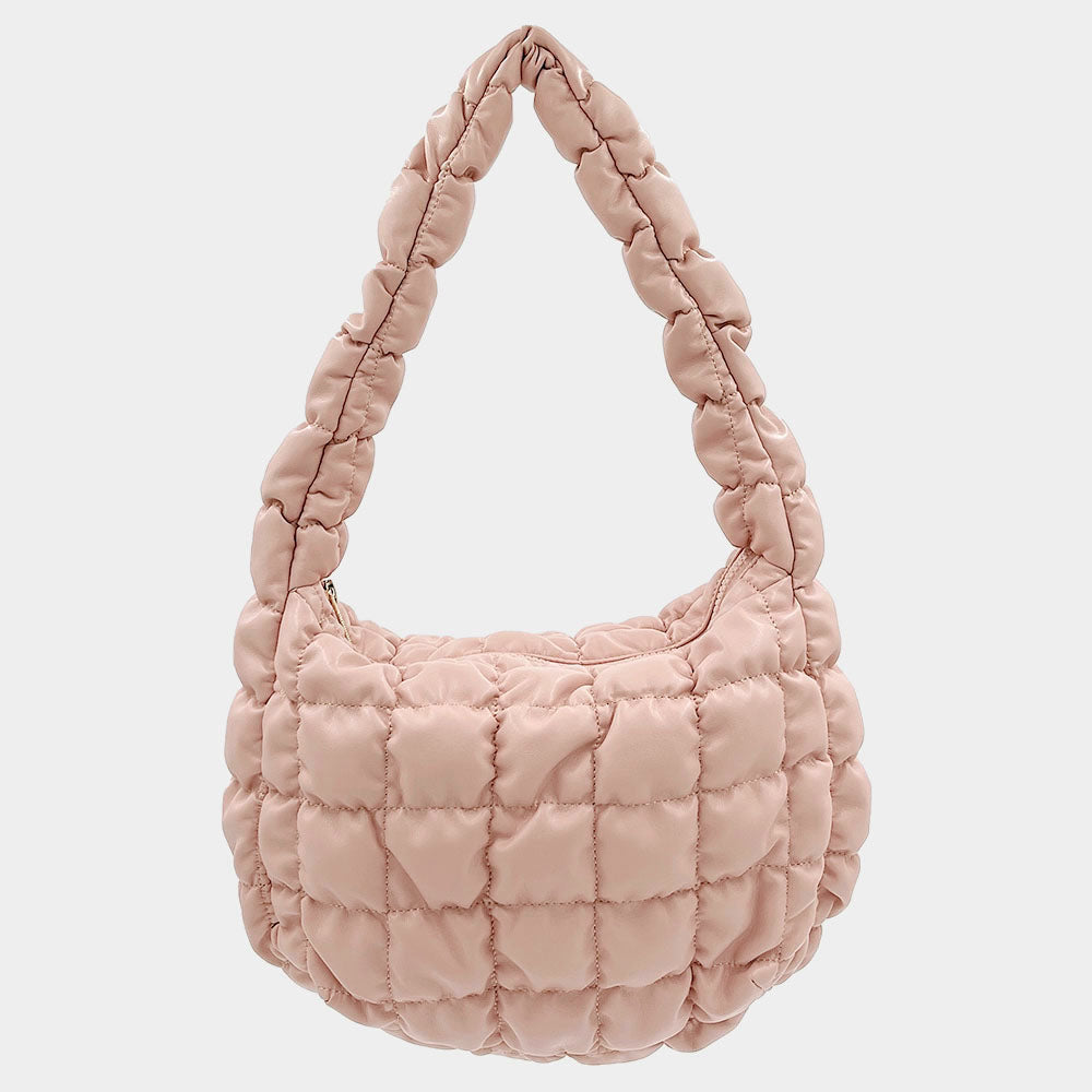 Faux Leather Quilted Puffer Shoulder Cloud Bag