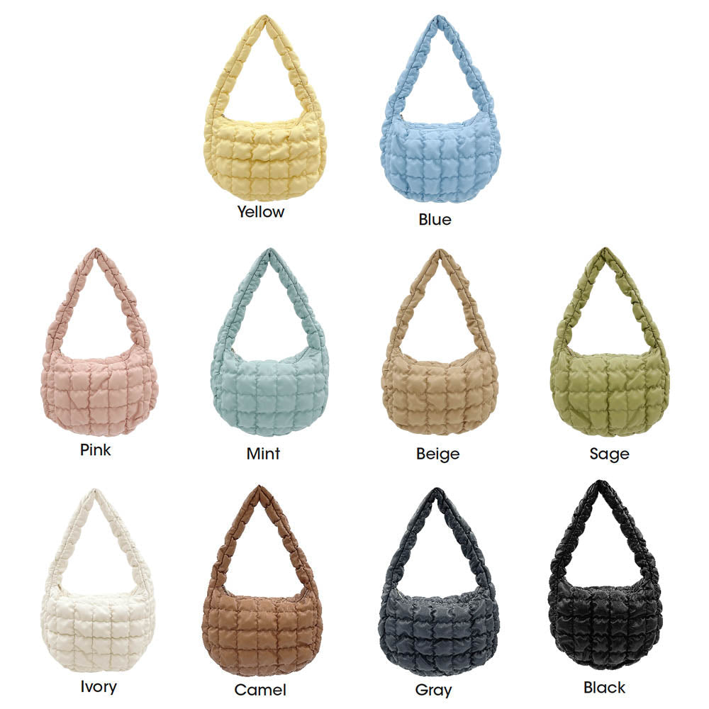 Faux Leather Quilted Puffer Shoulder Cloud Bag