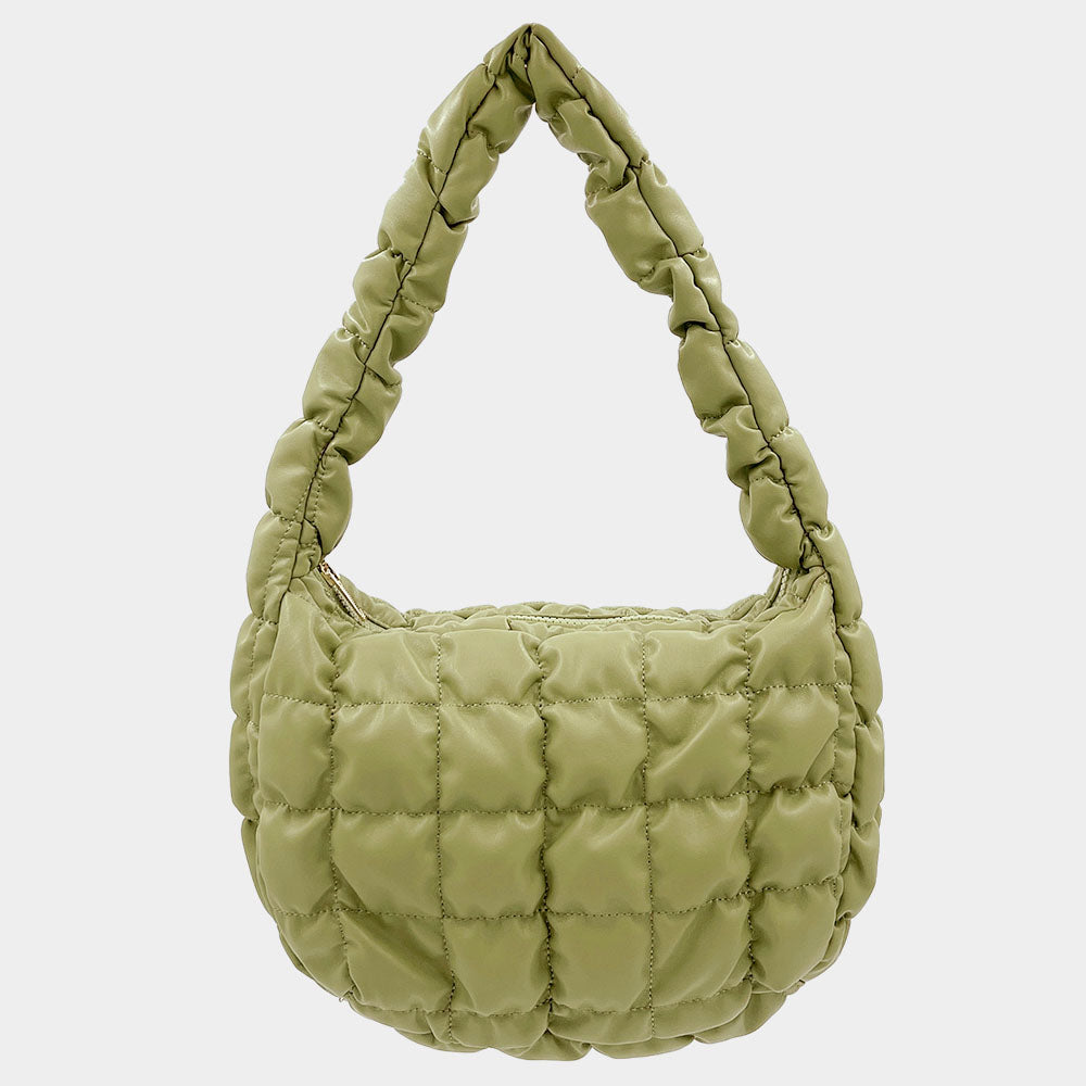 Faux Leather Quilted Puffer Shoulder Cloud Bag