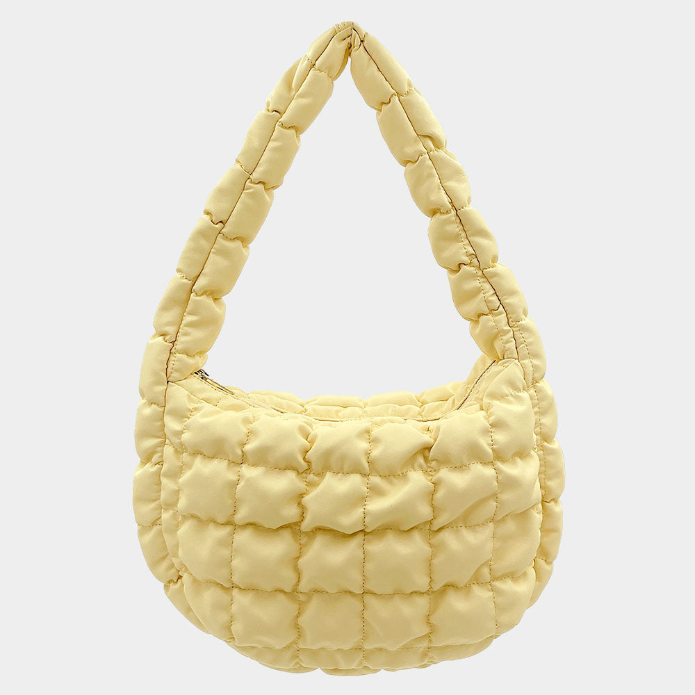 Faux Leather Quilted Puffer Shoulder Cloud Bag