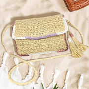 Double Tassel Pointed Color Block Straw Crossbody Bag
