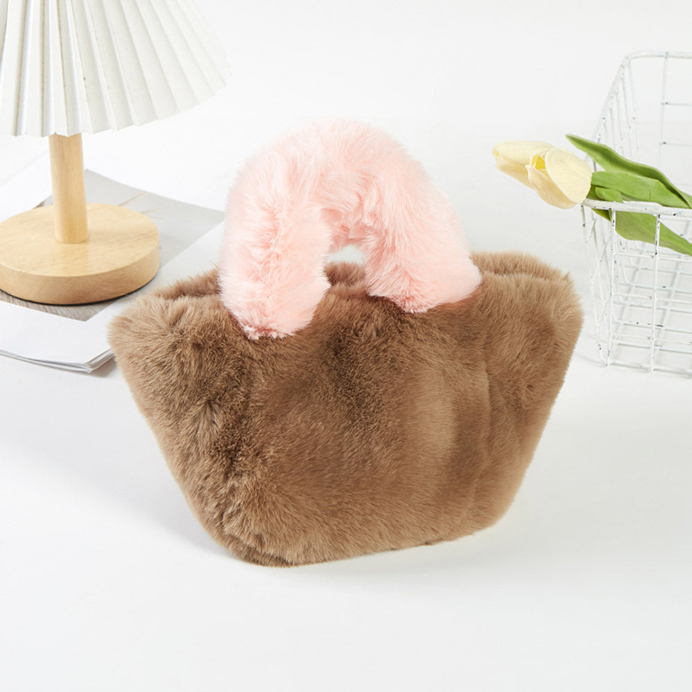 Two Tone Faux Fur Micro Tote Crossbody Bag