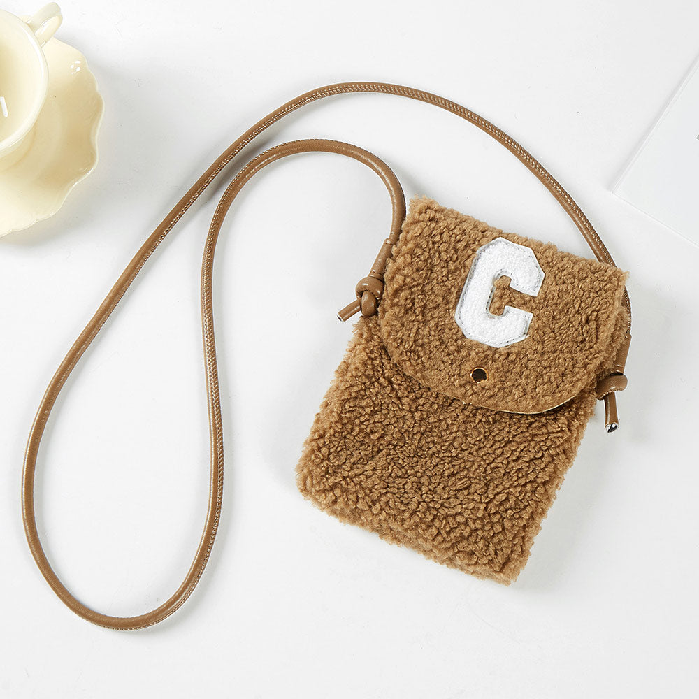 C Initial Monogram Sherpa Crossbody Cellphone Bag