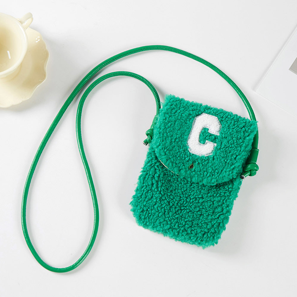 C Initial Monogram Sherpa Crossbody Cellphone Bag