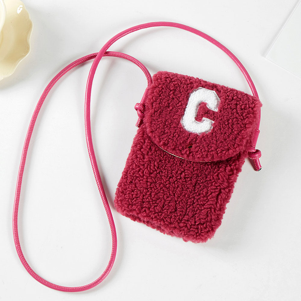 C Initial Monogram Sherpa Crossbody Cellphone Bag
