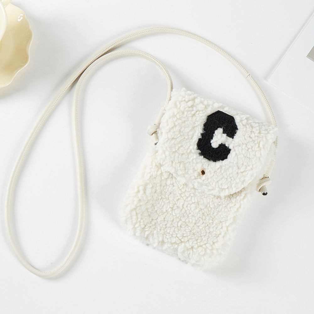 C Initial Monogram Sherpa Crossbody Cellphone Bag