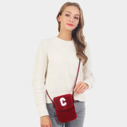 C Initial Monogram Sherpa Crossbody Cellphone Bag