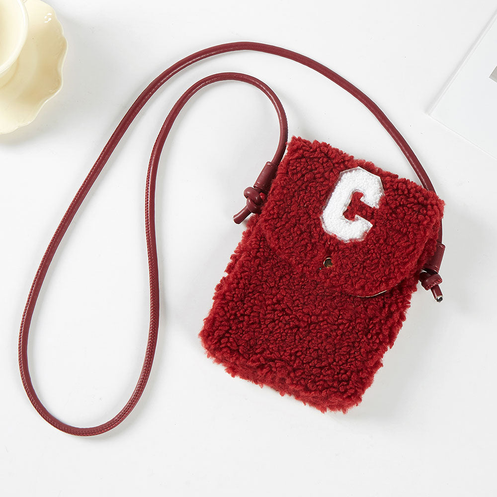 C Initial Monogram Sherpa Crossbody Cellphone Bag