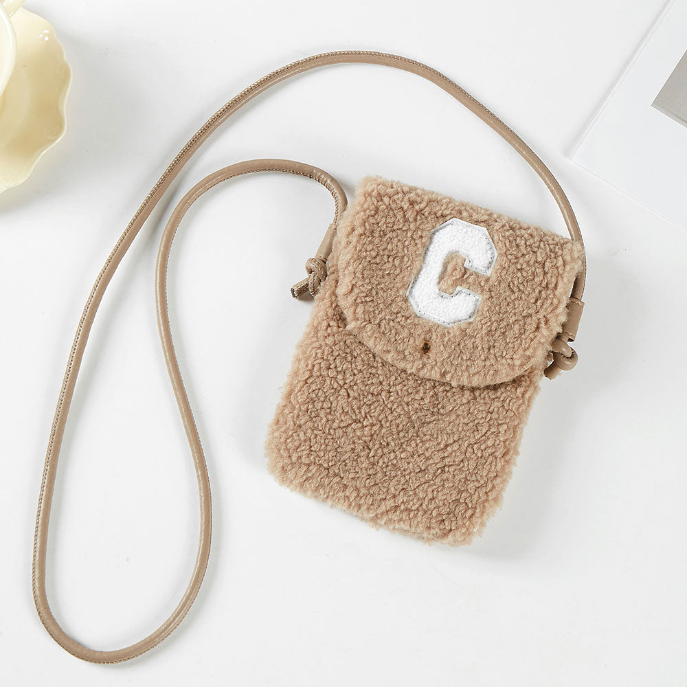 C Initial Monogram Sherpa Crossbody Cellphone Bag