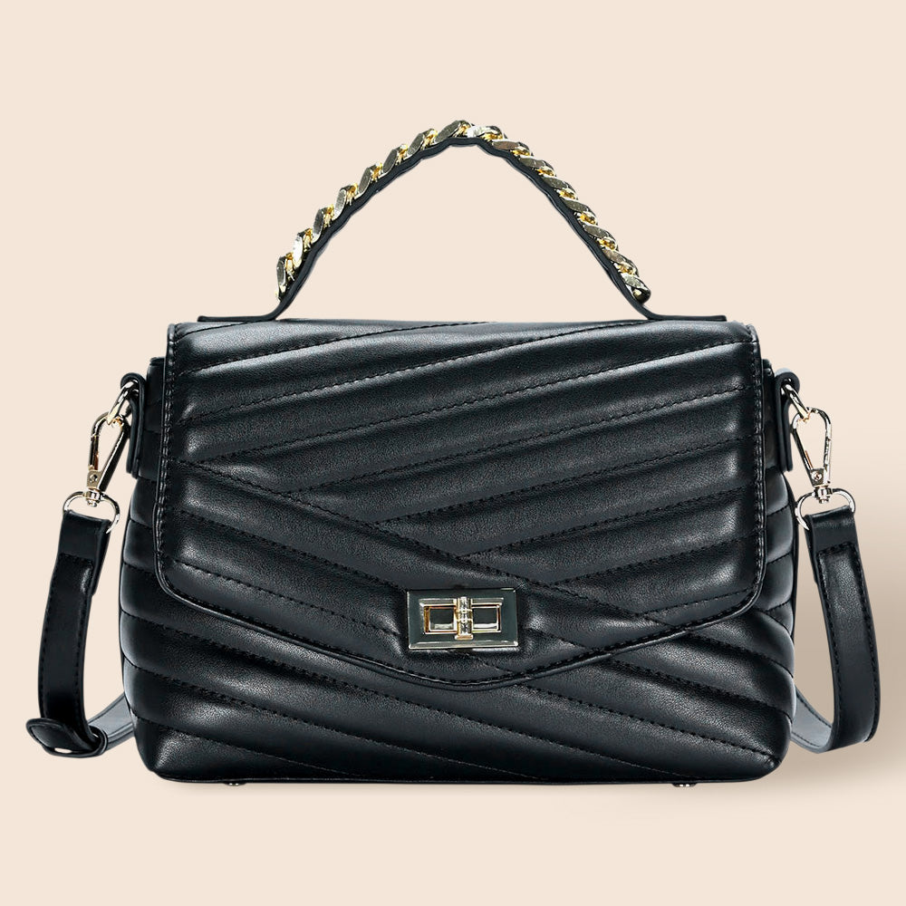 Line Detailed Faux Leather Tote Crossbody Bag