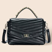 Line Detailed Faux Leather Tote Crossbody Bag