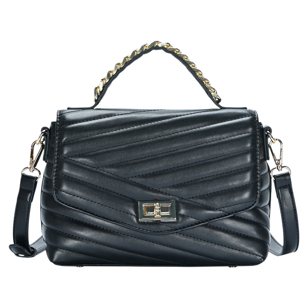 Line Detailed Faux Leather Tote Crossbody Bag