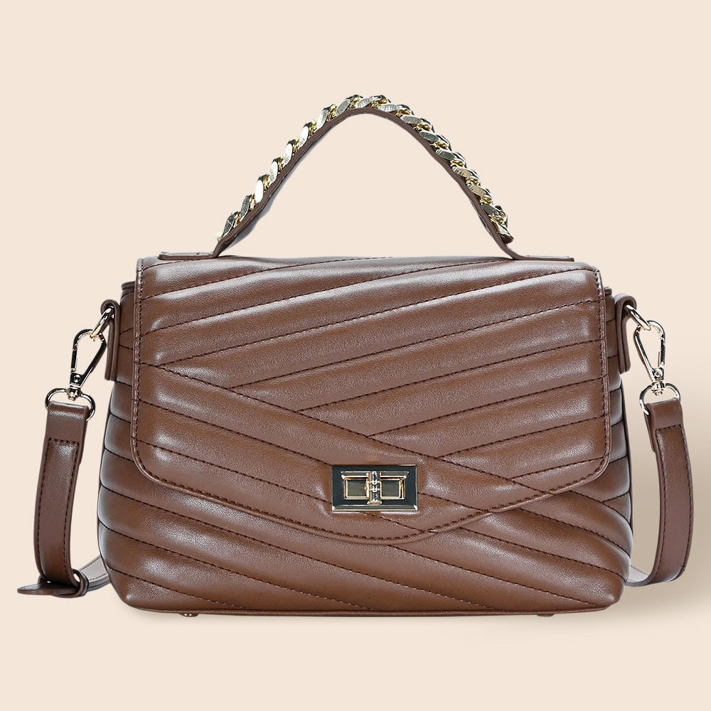 Line Detailed Faux Leather Tote Crossbody Bag