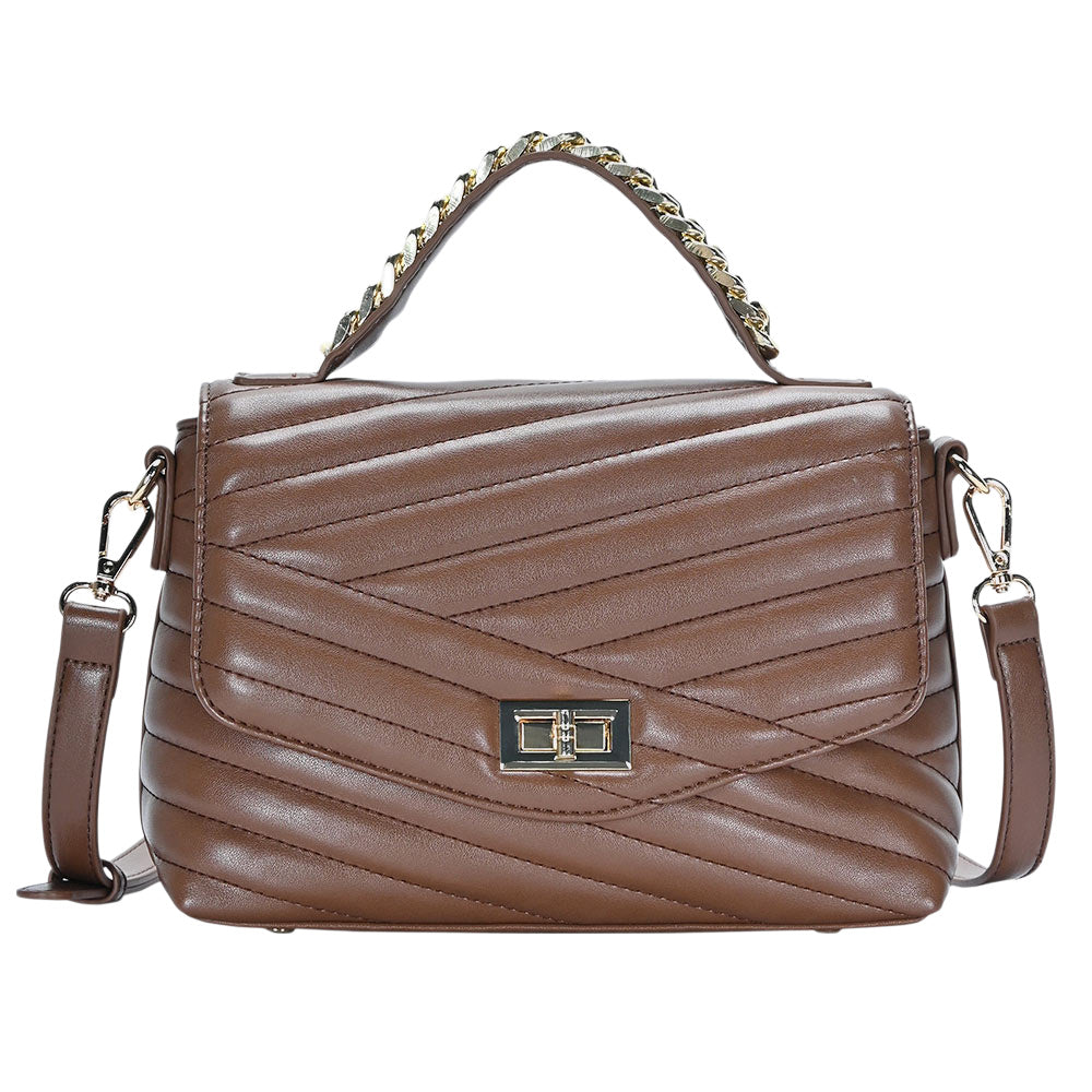 Line Detailed Faux Leather Tote Crossbody Bag