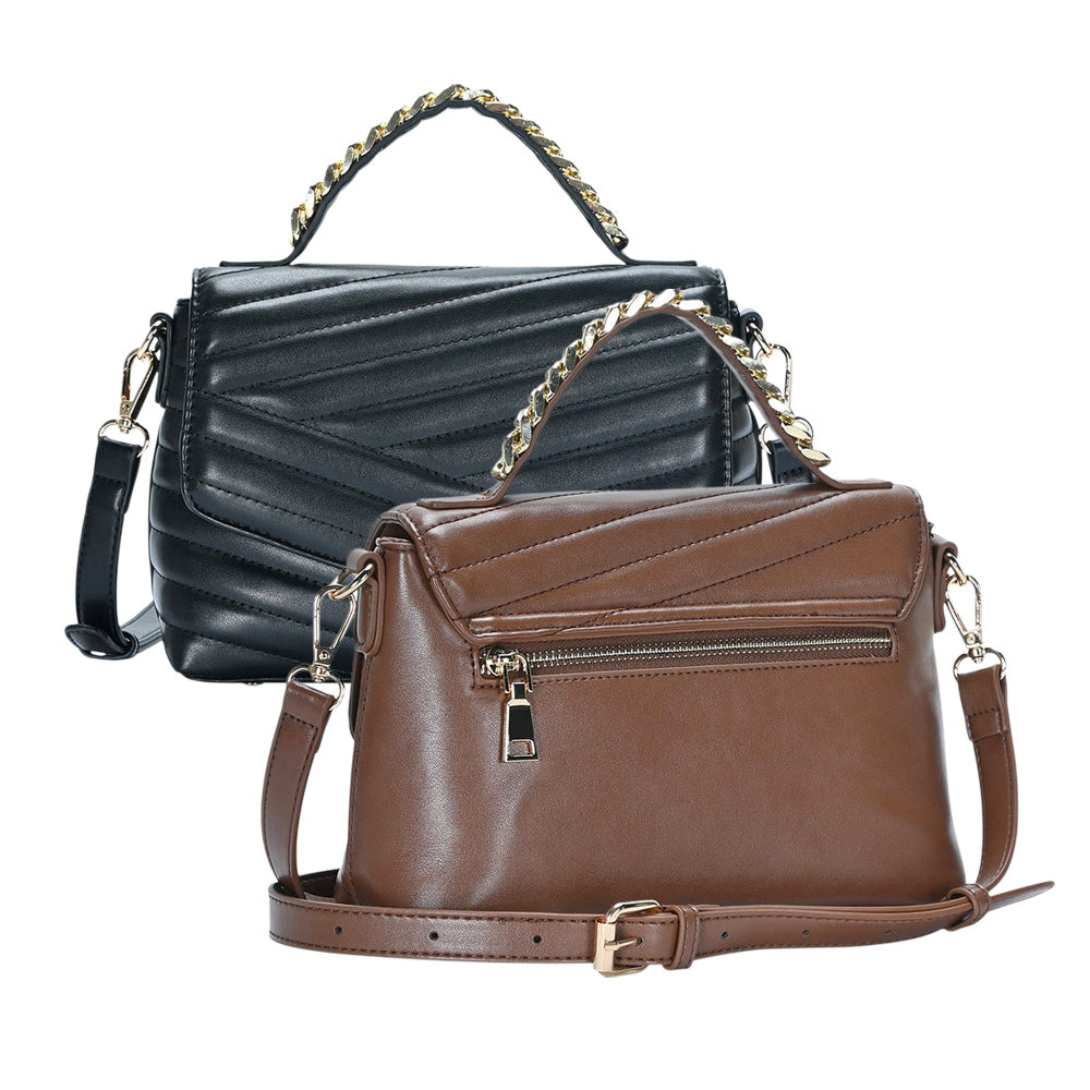 Line Detailed Faux Leather Tote Crossbody Bag