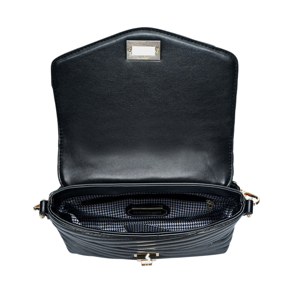 Line Detailed Faux Leather Tote Crossbody Bag