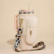 Solid Tumbler Carrier Holder Leopard Pattern Strap Crossbody Bag