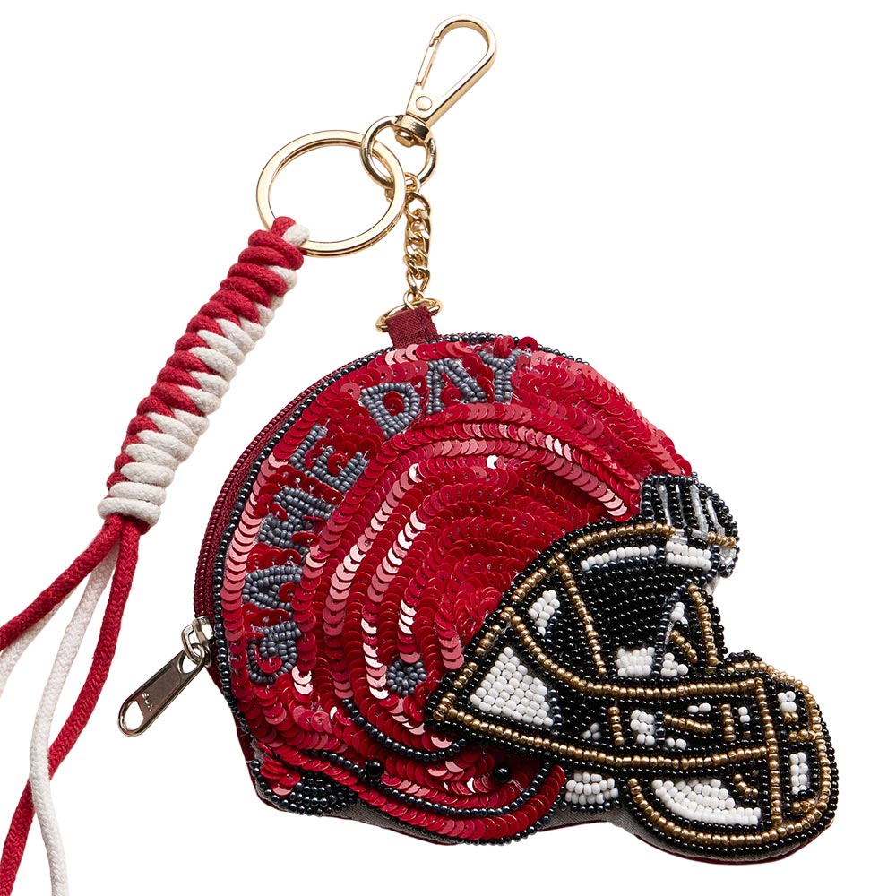 ALABAMA GAME DAY Football Helmet Sequin Seed Beaded Knot Keychain Mini Pouch Bag