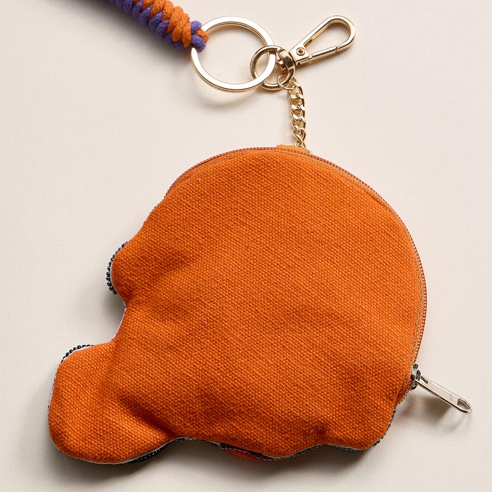 CLEMSON GAME DAY Football Helmet Sequin Seed Beaded Knot Keychain Mini Pouch Bag
