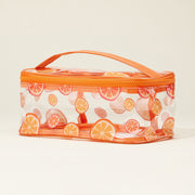 Top Handle Orange Pattern Transparent Cosmetic Pouch Bag