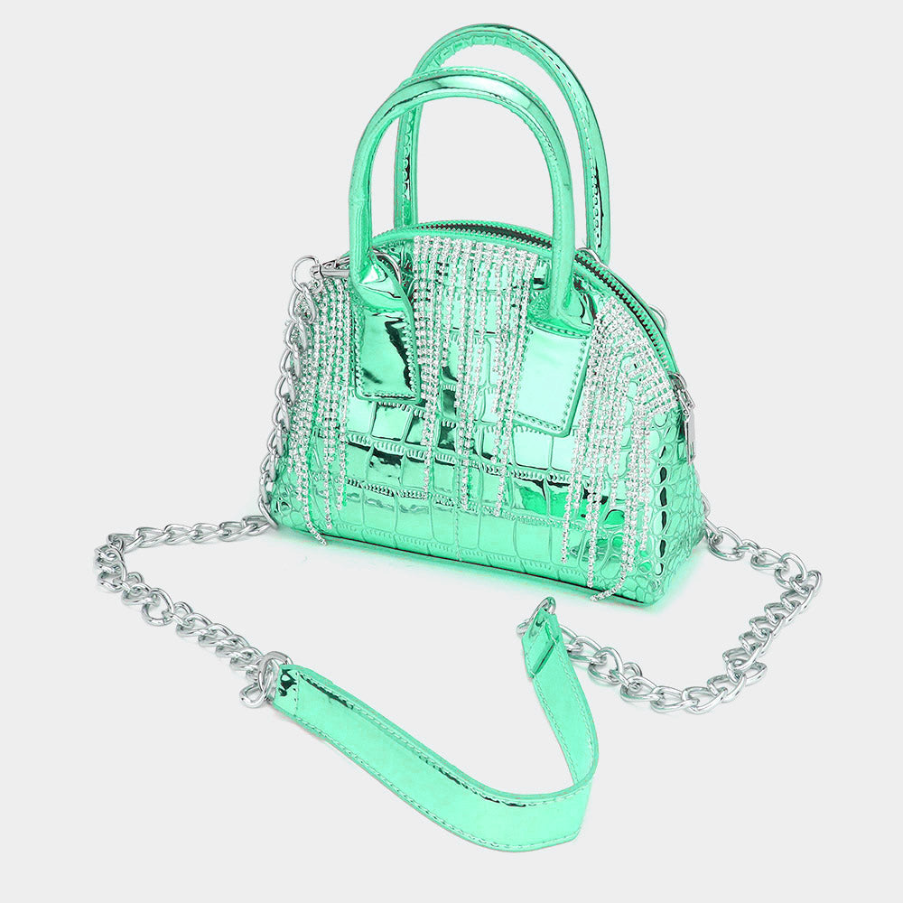 Rhinestone Embellished Metallic Tote / Crossbody Bag