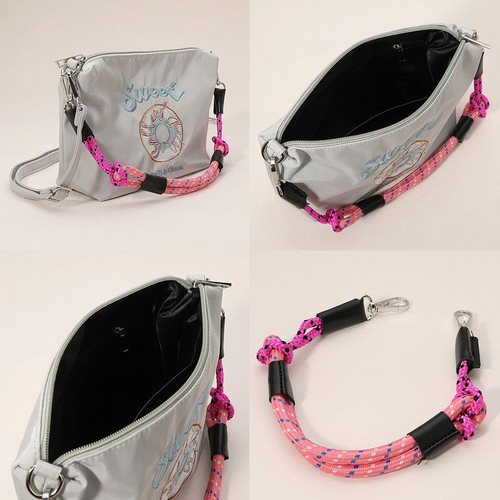 Sweet Message Donut Embroidered Shoulder Bag