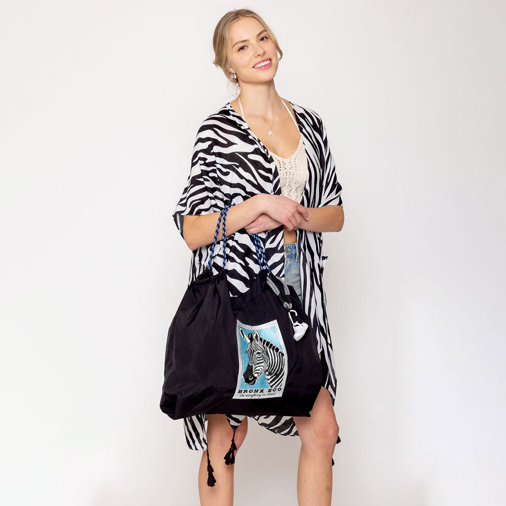 Embroidered Zebra Rope Nylon Tote Bag