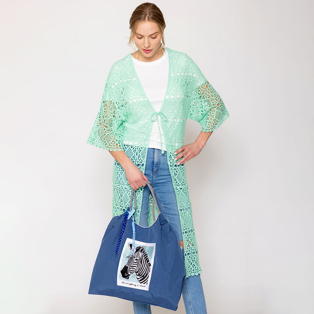 Embroidered Zebra Rope Nylon Tote Bag