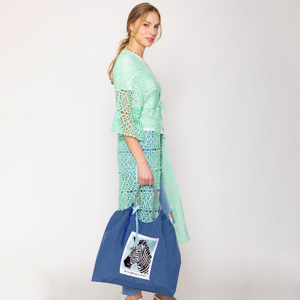 Embroidered Zebra Rope Nylon Tote Bag