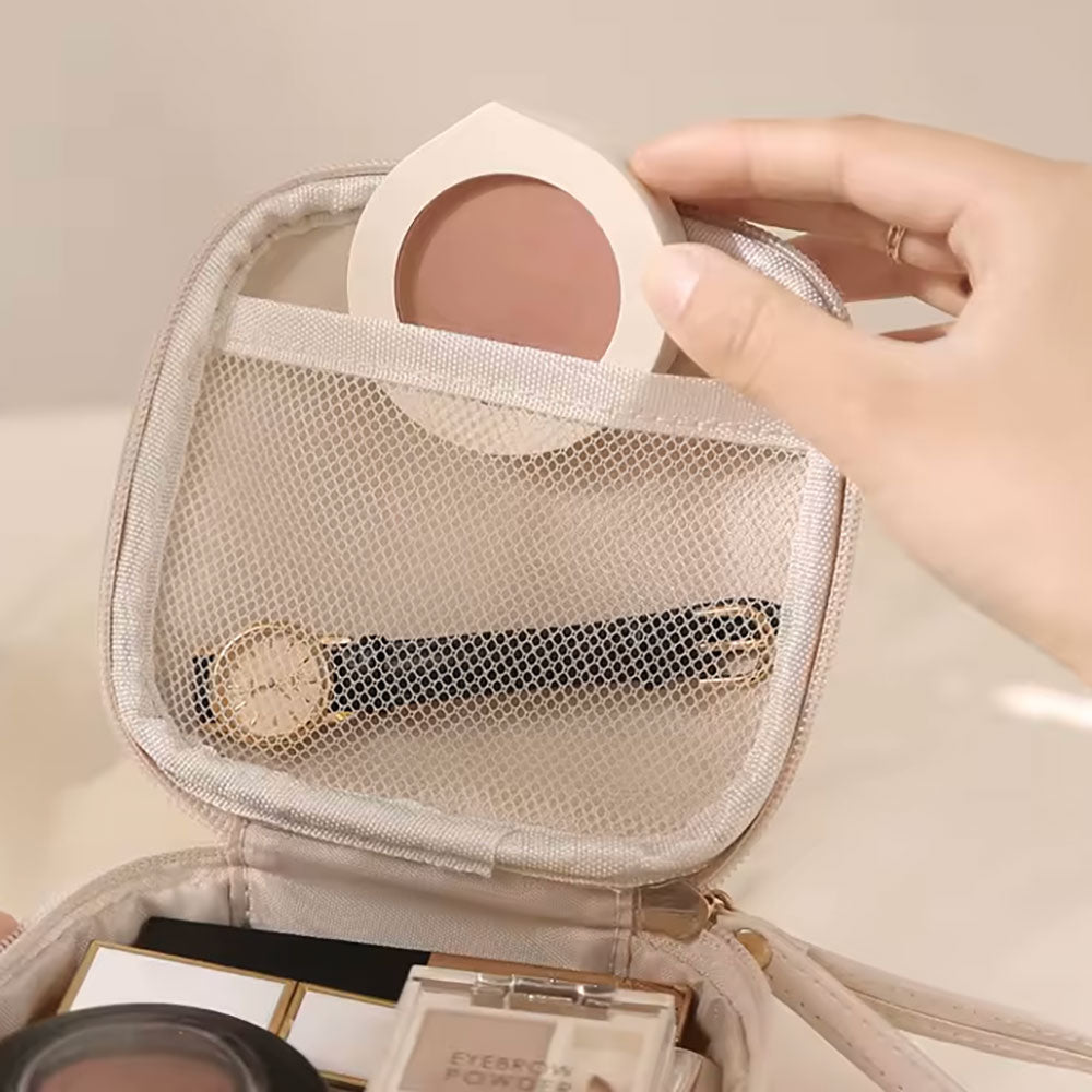 Tweed Portable Cosmetic Pouch Bag with Wristlet