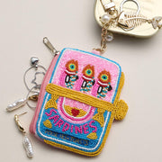 Fishbone Pearl Charm Keychain Sardine Can Seed Beaded Mini Pouch Bag