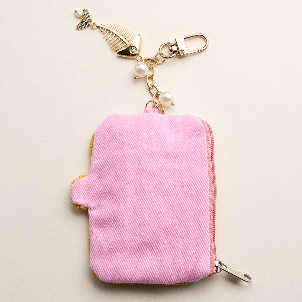 Fishbone Pearl Charm Keychain Sardine Can Seed Beaded Mini Pouch Bag