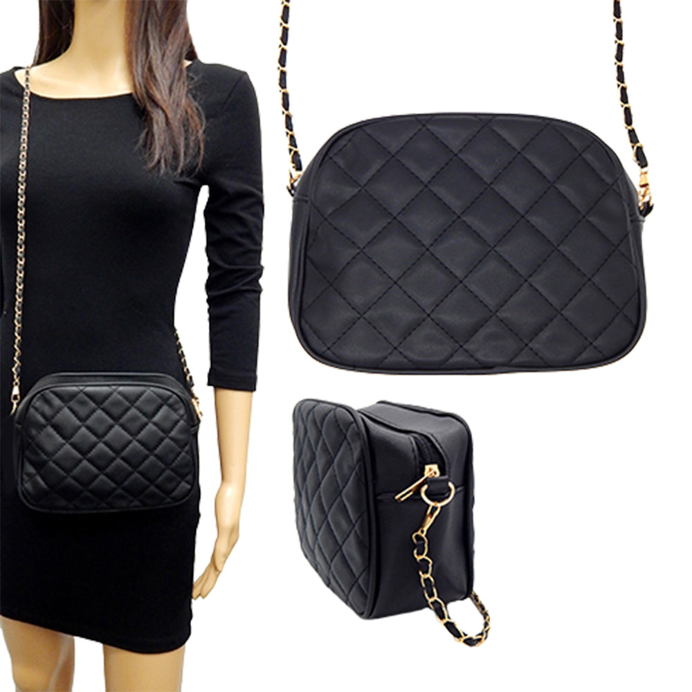 Faux Leather Quilted Crossbody Bag