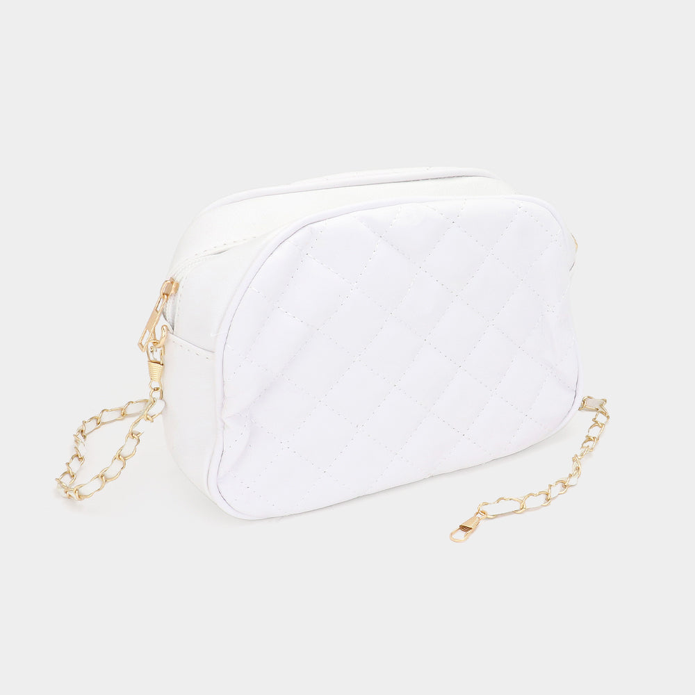 Faux Leather Quilted Crossbody Bag