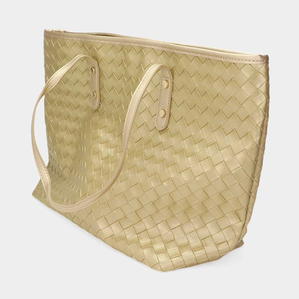 Faux Leather Weave Tote Bag