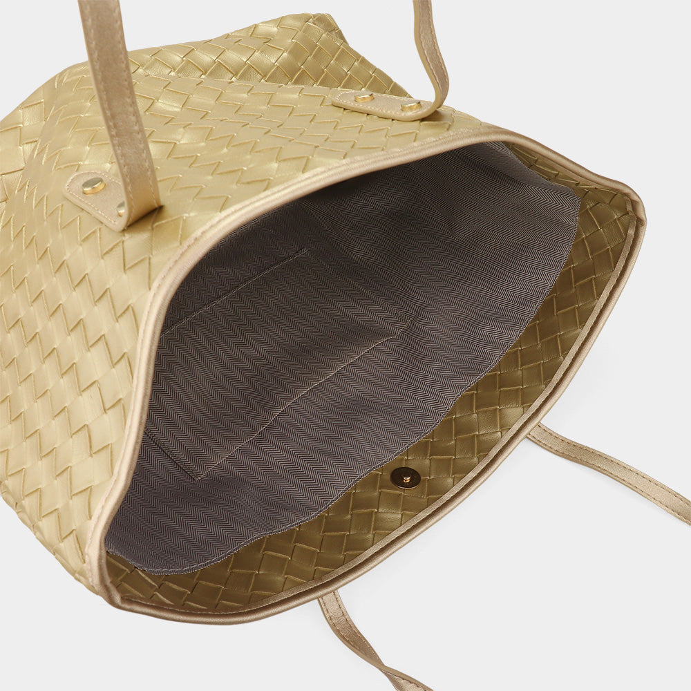 Faux Leather Weave Tote Bag