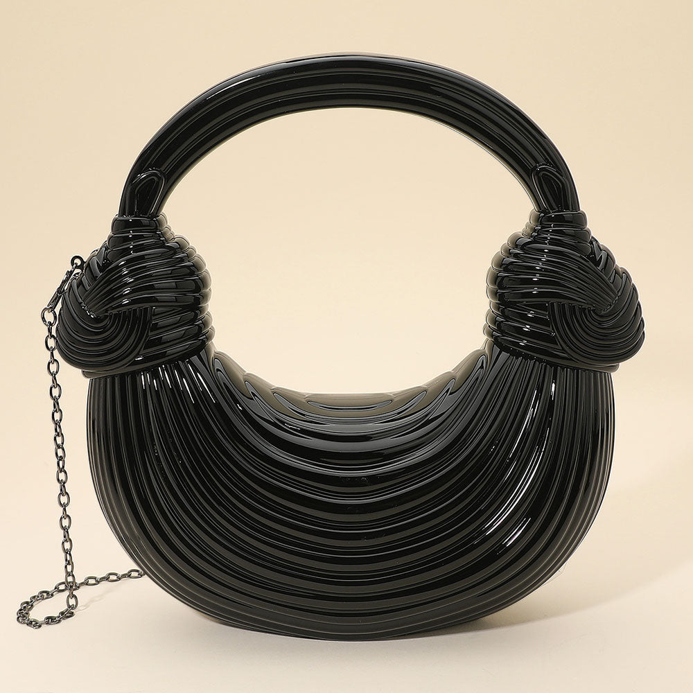 Hard Shell Metallic Sculpted Loop Top Handle Handbag