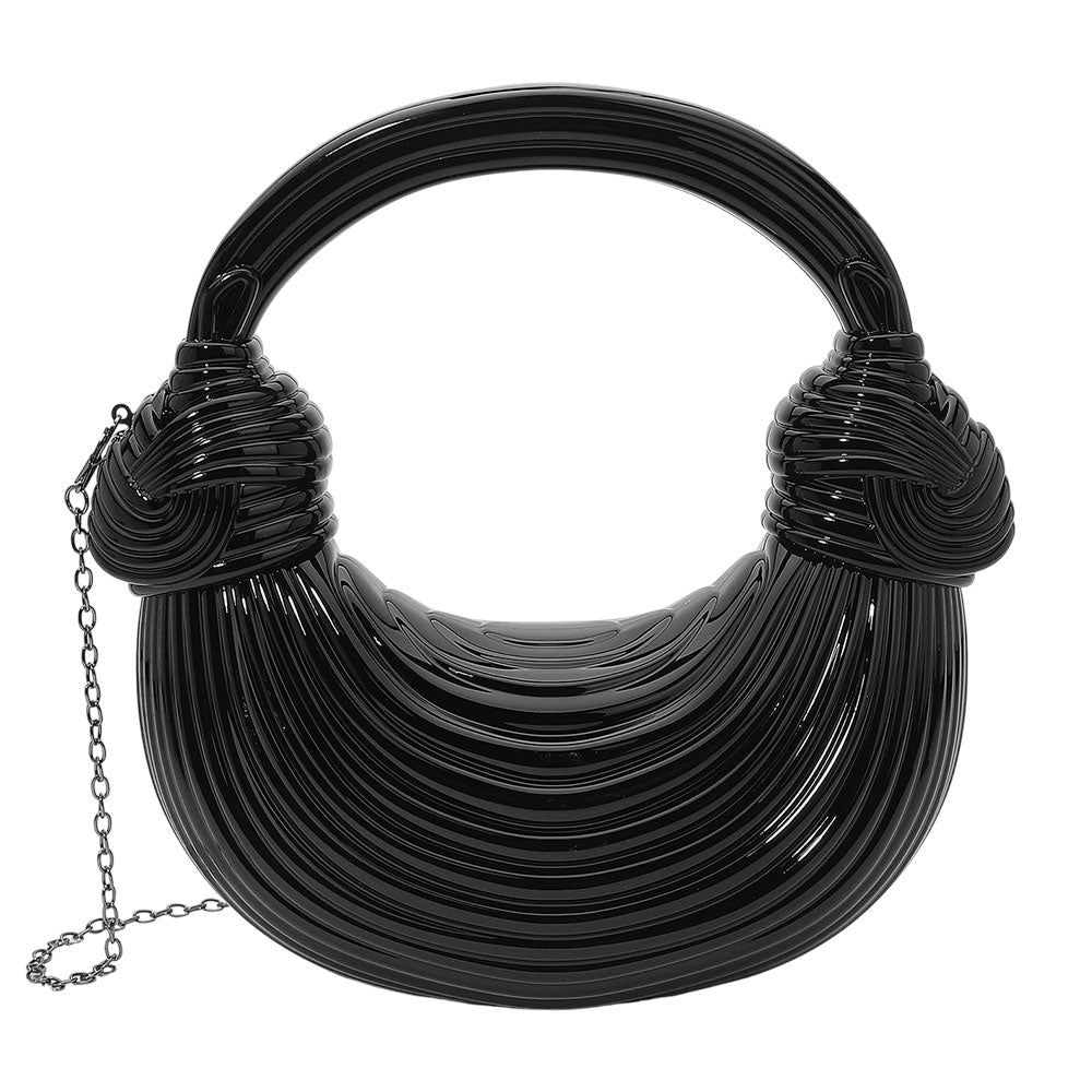 Hard Shell Metallic Sculpted Loop Top Handle Handbag