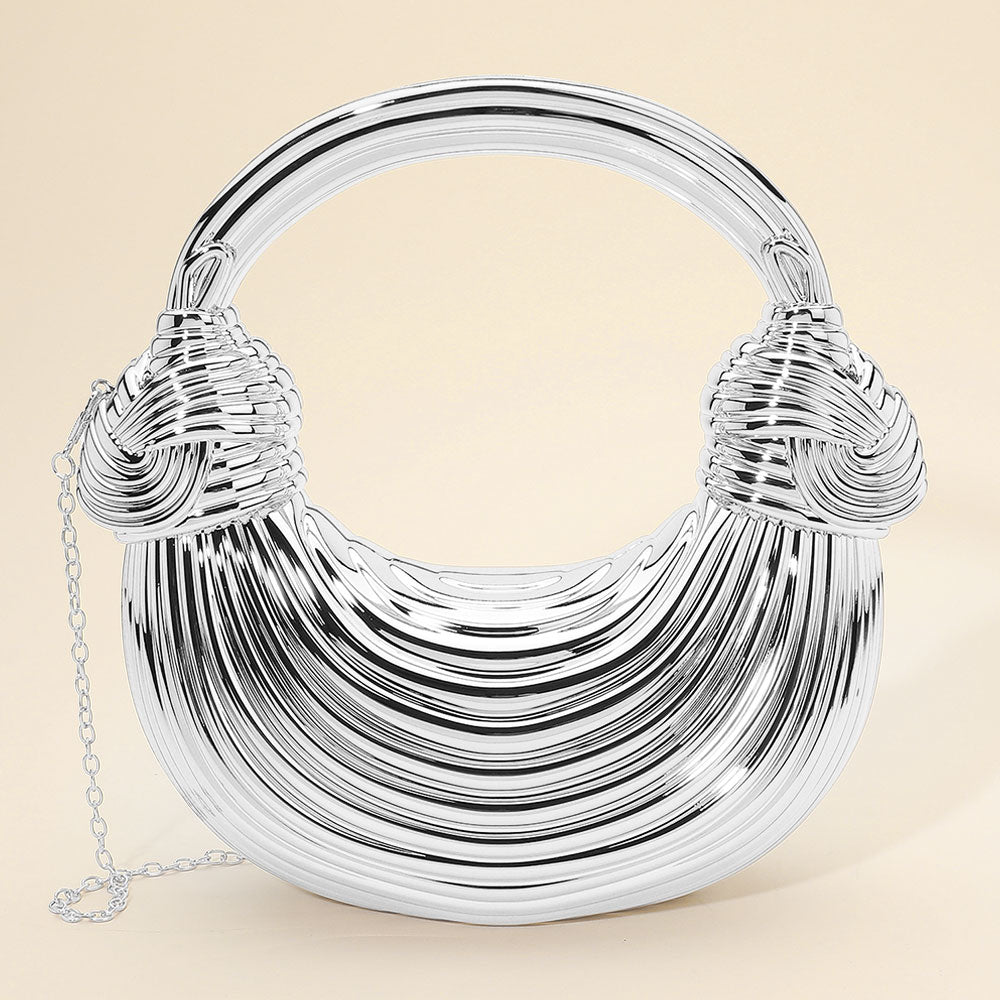 Hard Shell Metallic Sculpted Loop Top Handle Handbag