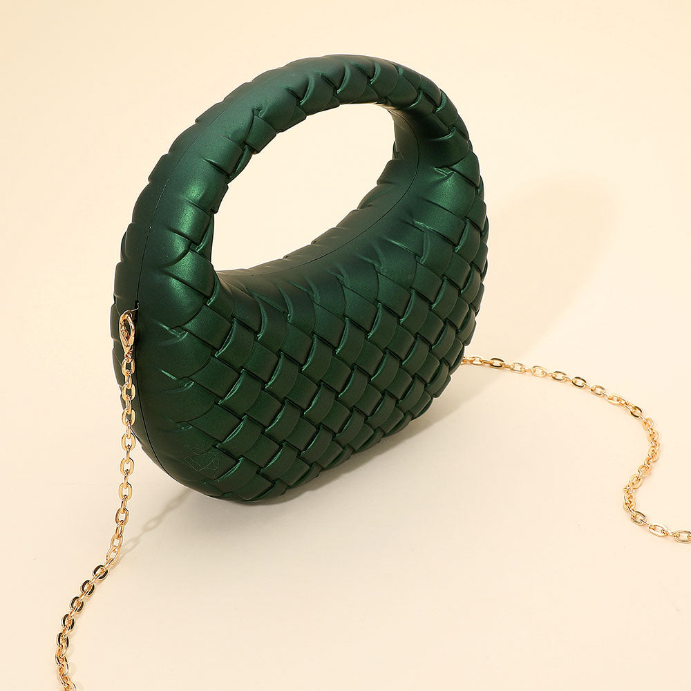 Hard Shell Braided Woven Top Handle Crossbody Handbag