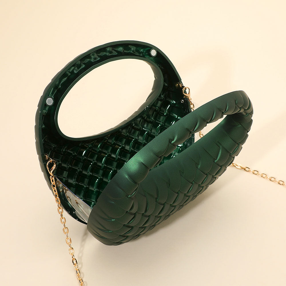 Hard Shell Braided Woven Top Handle Crossbody Handbag