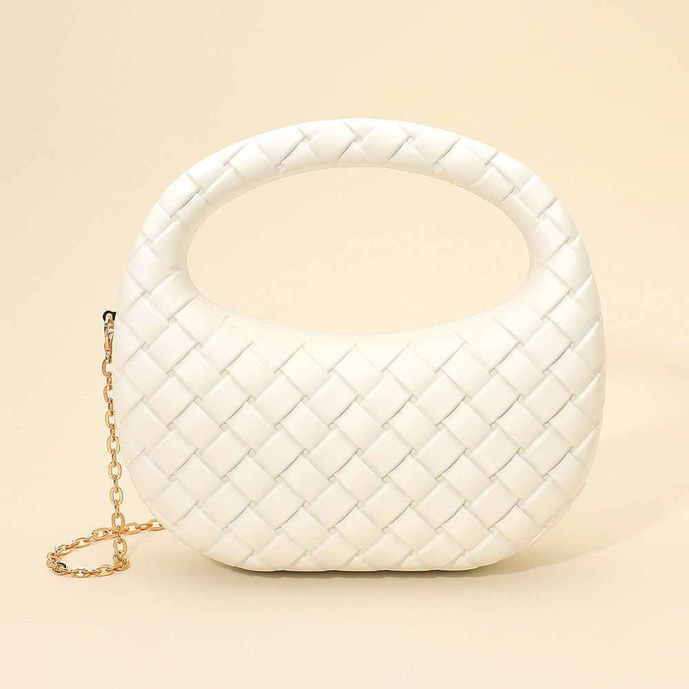 Hard Shell Braided Woven Top Handle Crossbody Handbag