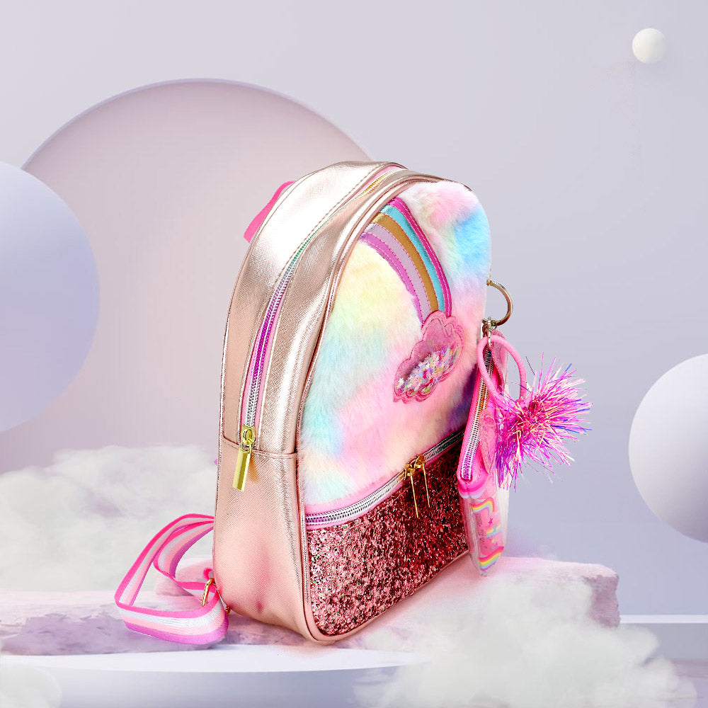 HOT FOCUS - Faux Fur Rainbow Cloud Stylish Beauty Mini Backpack