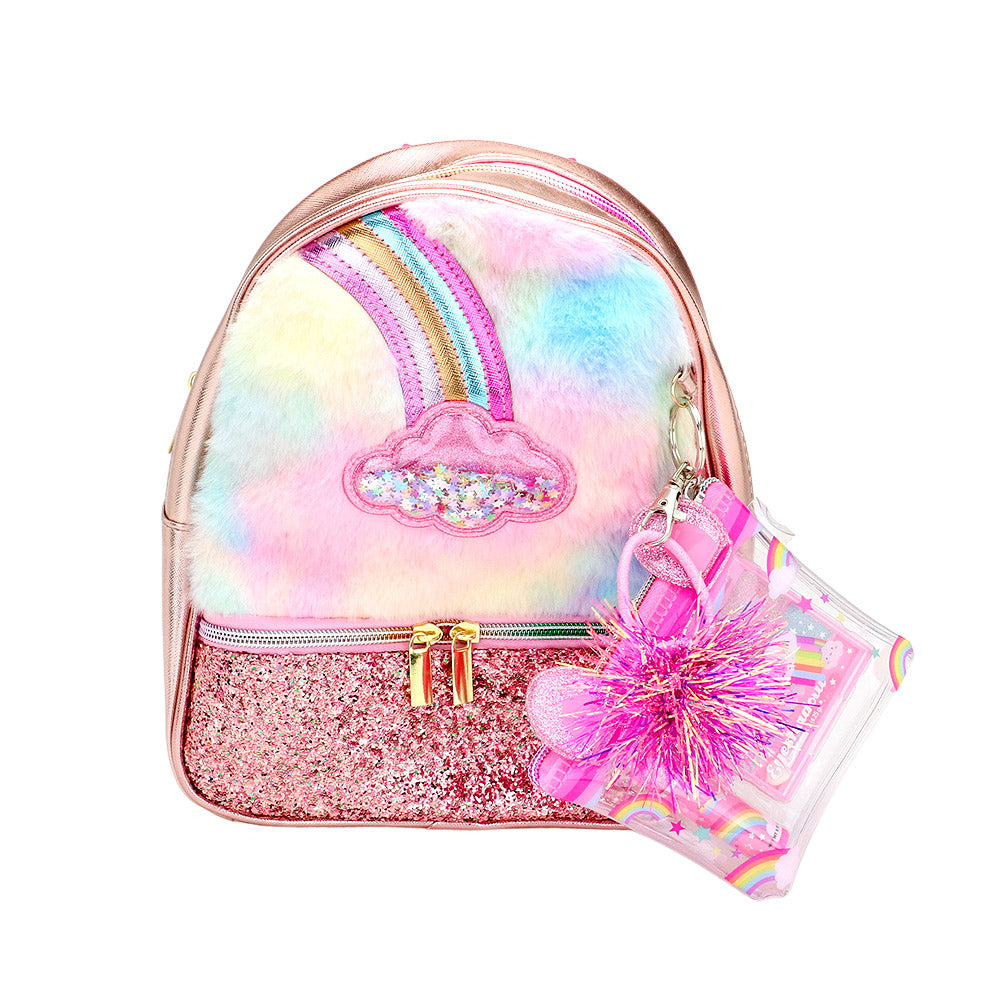 HOT FOCUS - Faux Fur Rainbow Cloud Stylish Beauty Mini Backpack