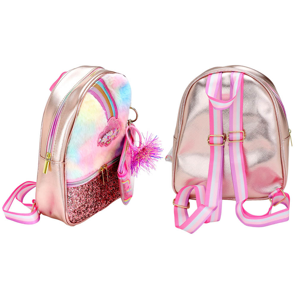 HOT FOCUS - Faux Fur Rainbow Cloud Stylish Beauty Mini Backpack
